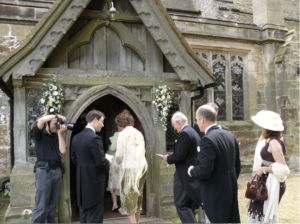 Guests entering the church for a wedding